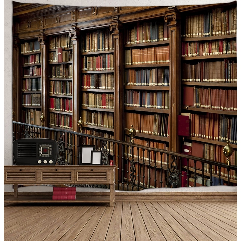 Wall Tapestry Art Decor Blanket Curtain Picnic Tablecloth Hanging Home Bedroom Living Room Dorm Decoration Vintage Library Bookshelf2