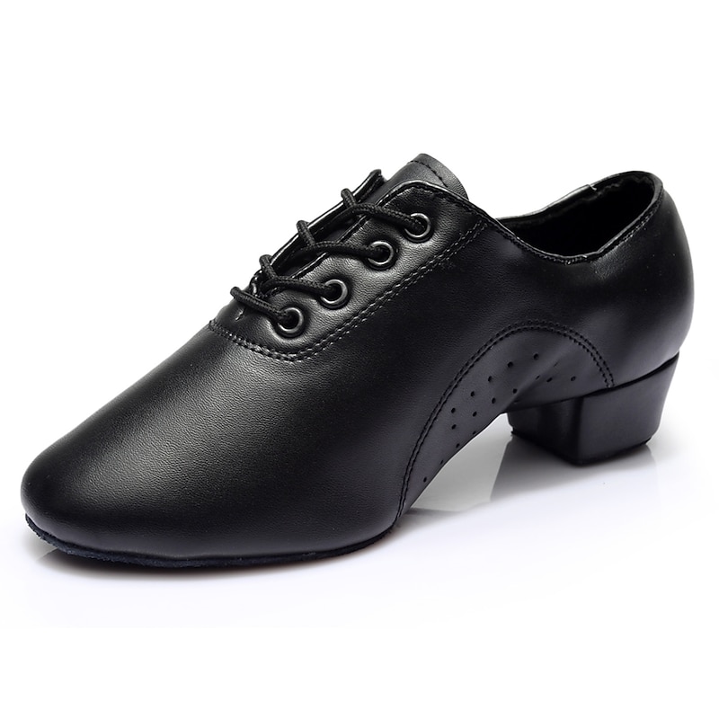 Men's Latin Shoes Ballroom Shoes Salsa Shoes Practice Trainning Dance Shoes Performance Practice Lace Up Heel Thick Heel Black2