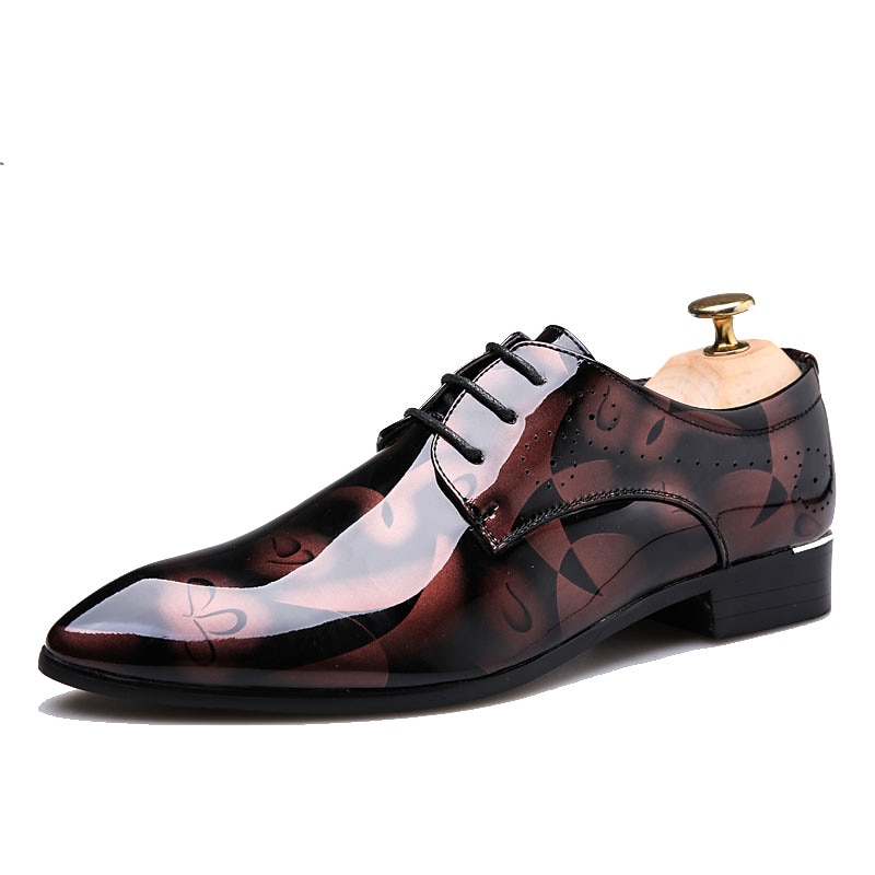 Men's Patent Leather Oxford Dress Shoes - Red and Black, Ideal for Formal Events and Parties3