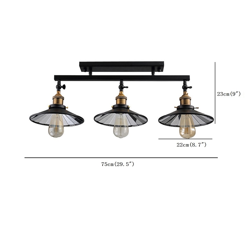 3-Light Vintage Loft Ceiling Lamp Flush Mount Light Direction Adjustable 3-Head Metal Mirror Glass Living Room Dining Room4