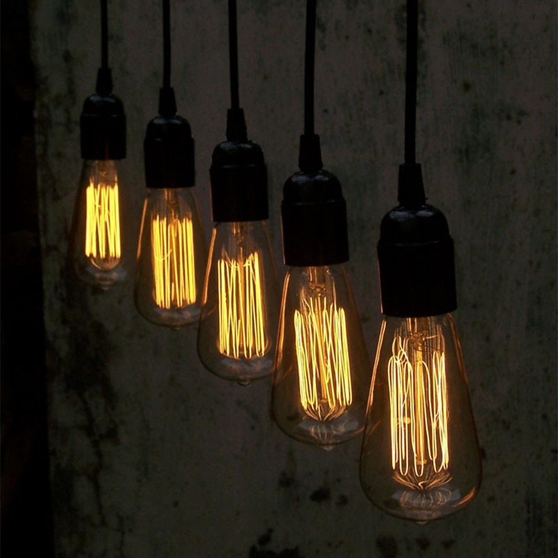 6pcs 40W Edison Vintage Incandescent Light Bulb Dimmable E26 E27 ST64 Candelabra Filament Amber Warm White for Lighting Fixture 220V 110V4