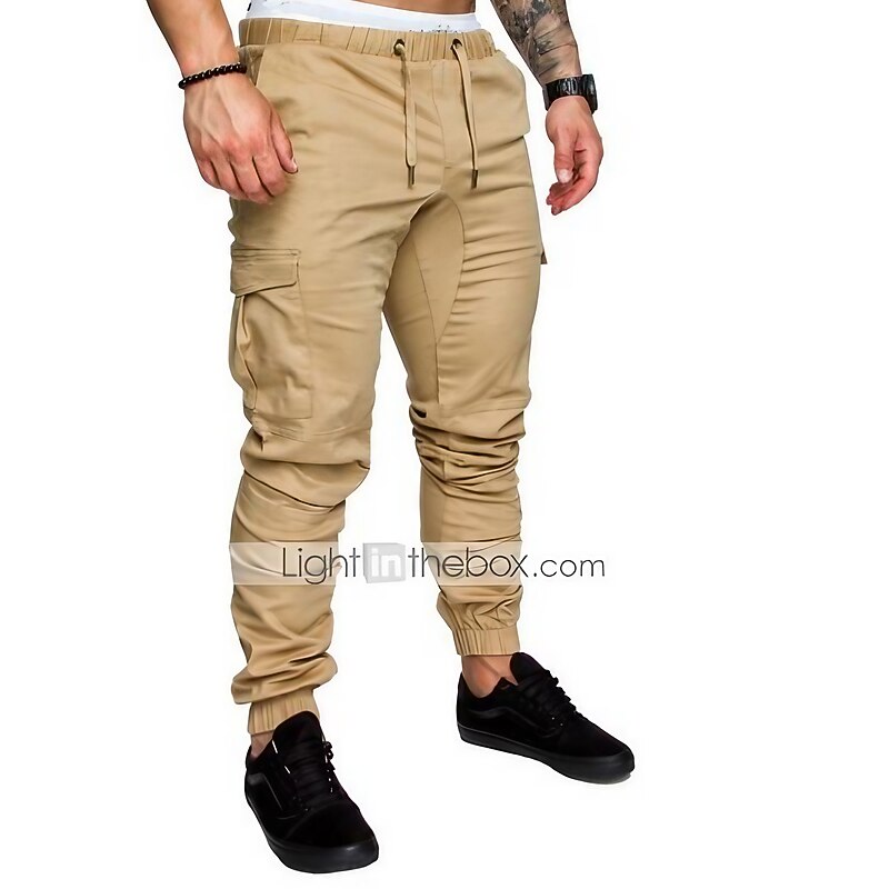 Men's Cargo Pants Cargo Trousers Casual Pants Drawstring Multi Pocket Solid Colored Full Length Daily Basic Casual Slim Black White Mid Waist Micro-elastic2