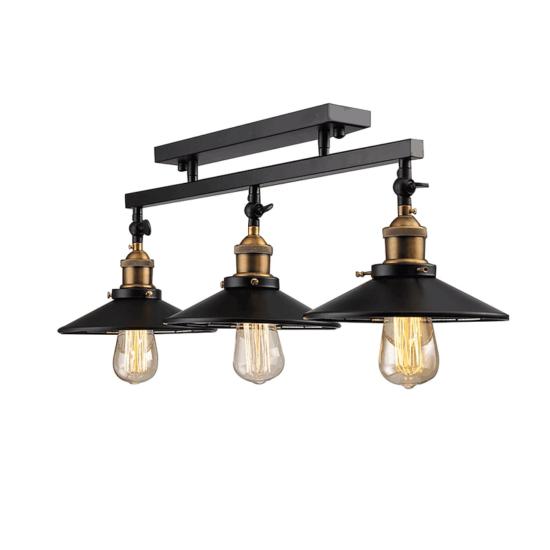 3-Light Vintage Loft Ceiling Lamp Flush Mount Light Direction Adjustable 3-Head Metal Mirror Glass Living Room Dining Room2