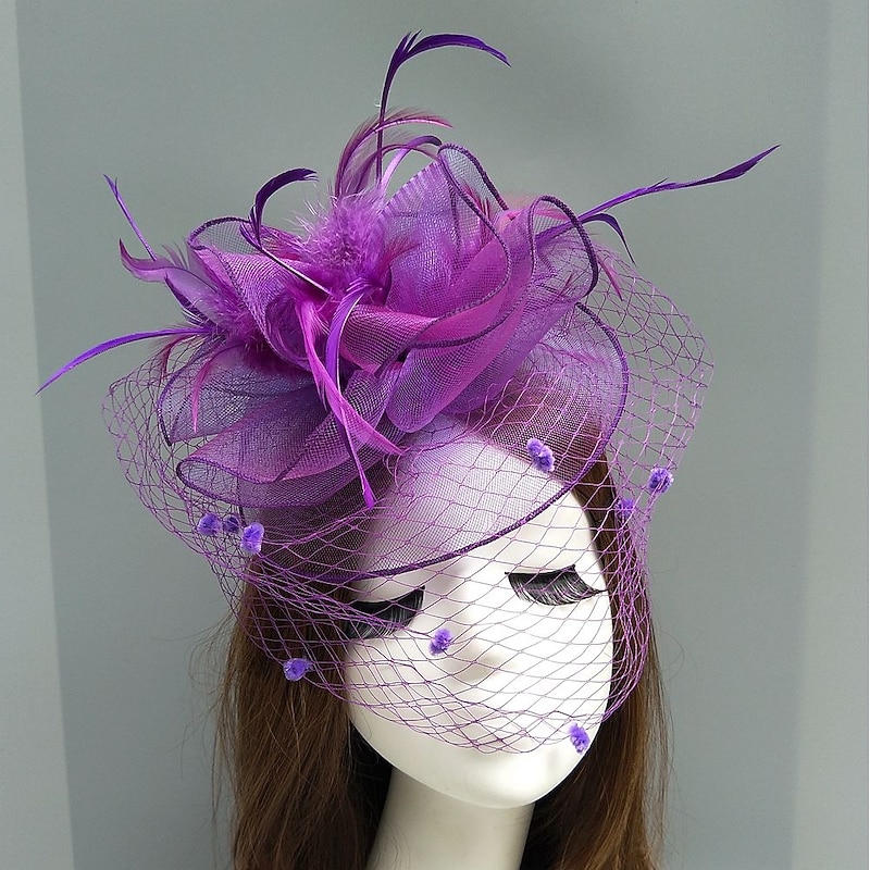 Feather / Net Kentucky Derby Hat / Fascinators / Hats with Feather / Floral / Flower 1PC Wedding / Special Occasion / Horse Race Headpiece
