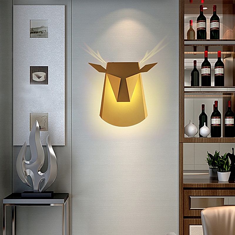 LED Wall Lamps Sconces Origami Deer Head Decorative LED White Brass Matte Black Aluminum Wall Light  for Kids Room Living Room Bedroom Study Room Office 110-240V