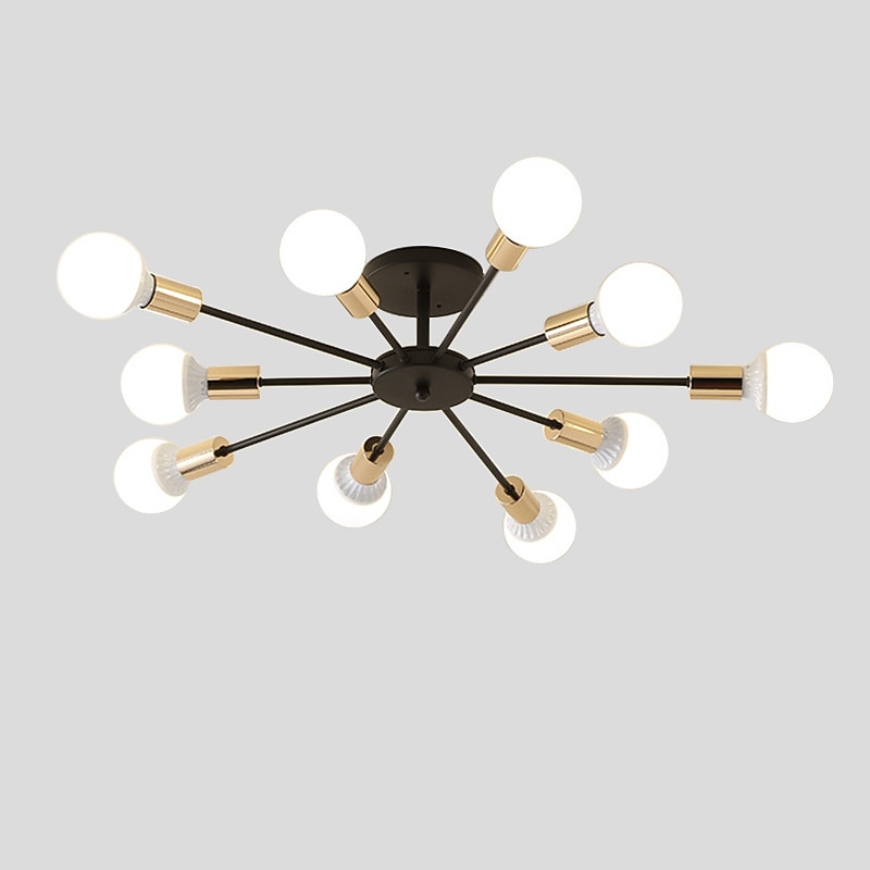 10-Light 10-Head Vintage Metal Semi Flush Mount Ceiling Light LED Nordic Personality and Creative Style Living Room Dining Room Lighting Painted Finish 60W2