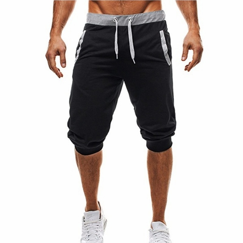 Men's Sweat Shorts Running Shorts Capri Pants Patchwork Drawstring Plain Daily Holiday Going out Streetwear Basic Black Light Grey Micro-elastic4