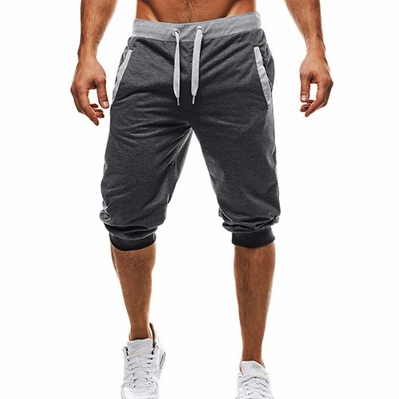 Men's Sweat Shorts Running Shorts Capri Pants Patchwork Drawstring Plain Daily Holiday Going out Streetwear Basic Black Light Grey Micro-elastic3