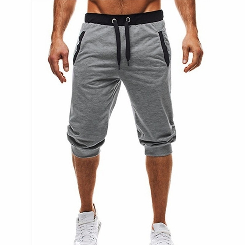 Men's Sweat Shorts Running Shorts Capri Pants Patchwork Drawstring Plain Daily Holiday Going out Streetwear Basic Black Light Grey Micro-elastic2