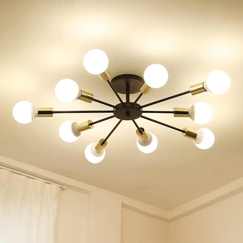 10-Light 10-Head Vintage Metal Semi Flush Mount Ceiling Light LED Nordic Personality and Creative Style Living Room Dining Room Lighting Painted Finish 60W3