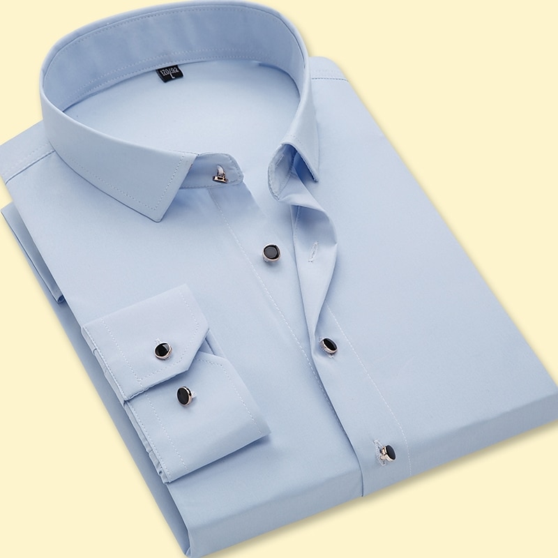 Men's Dress Shirt Non Iron Shirt Collared Shirt Button Up Shirt Plain Wedding Party Black Navy Blue Purple Gray Long Sleeve Collar Spring &  Fall Clothing Apparel2