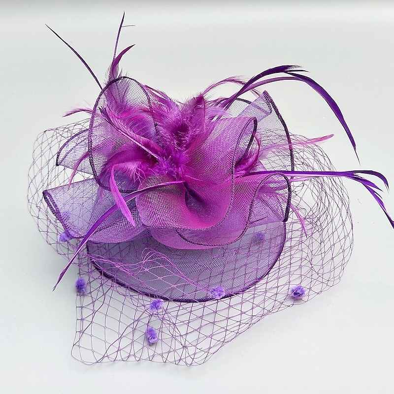 Feather / Net Kentucky Derby Hat / Fascinators / Hats with Feather / Floral / Flower 1PC Wedding / Special Occasion / Horse Race Headpiece3