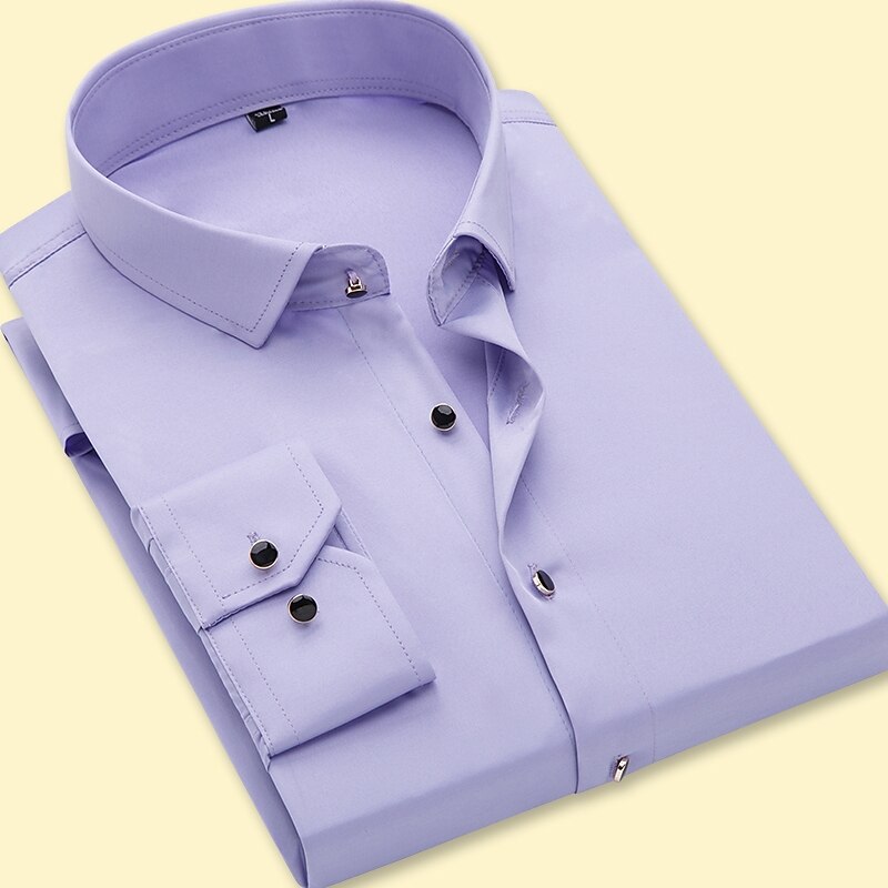 Men's Dress Shirt Non Iron Shirt Wedding Army Green Blue Lavender Fuchsia Long Sleeve Square Neck Spring &  Fall Clothing Apparel3
