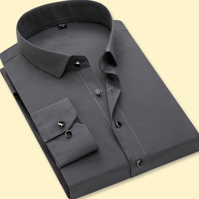Men's Dress Shirt Non Iron Shirt Collared Shirt Button Up Shirt Plain Wedding Party Black Navy Blue Purple Gray Long Sleeve Collar Spring &  Fall Clothing Apparel3