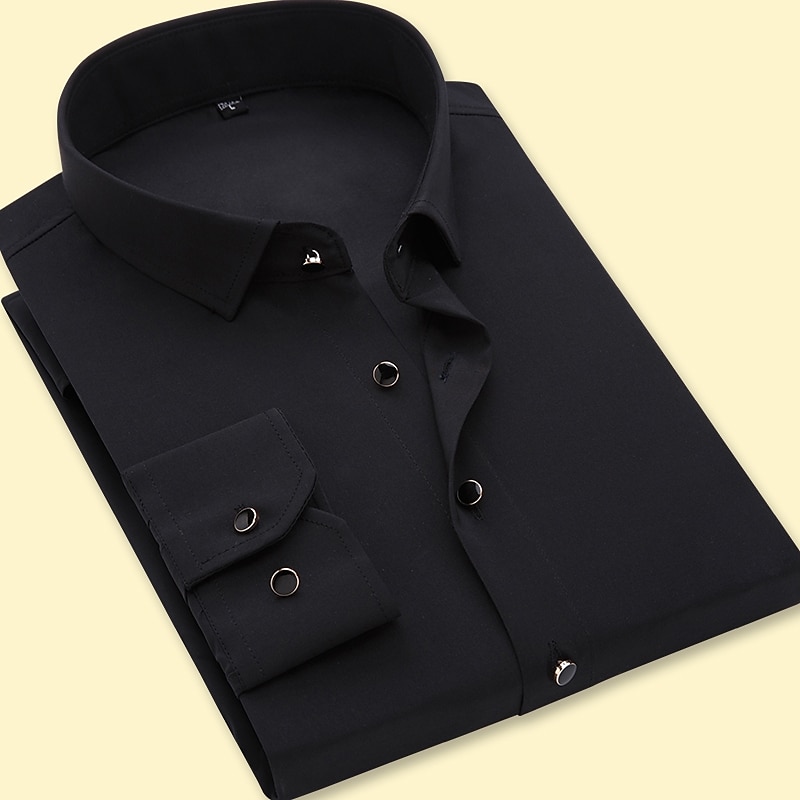 Men's Dress Shirt Non Iron Shirt Collared Shirt Button Up Shirt Plain Wedding Party Black Navy Blue Purple Gray Long Sleeve Collar Spring &  Fall Clothing Apparel4