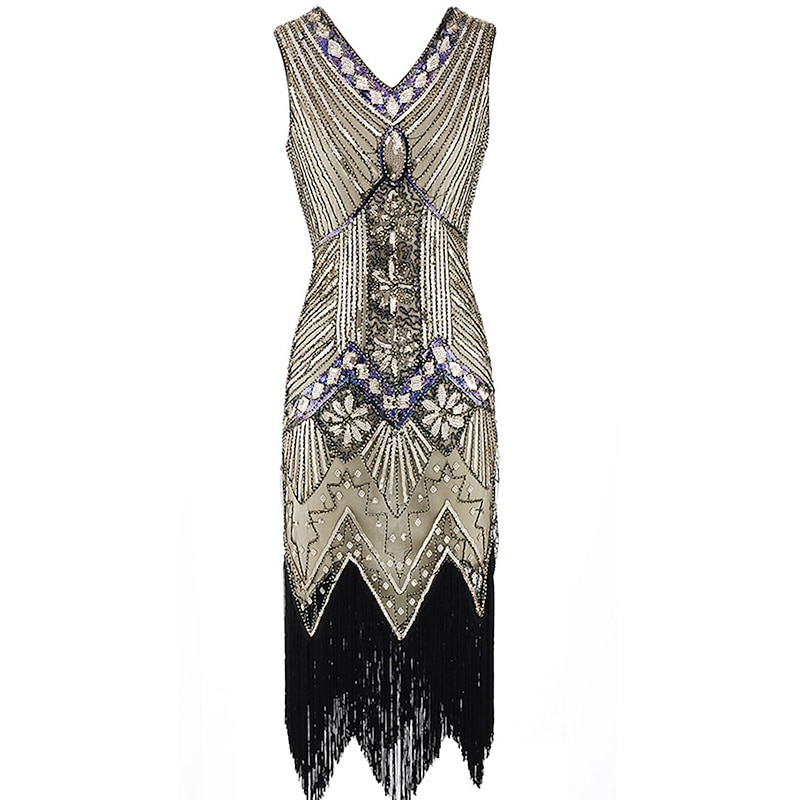 Roaring 20s 1920s Roaring Twenties Knee Length Flapper Dress Dress Halloween Costumes The Great Gatsby Charleston Wedding Guest Sequins Lace Patchwork Fancy Dress Women's Wedding Party Wedding Guest3