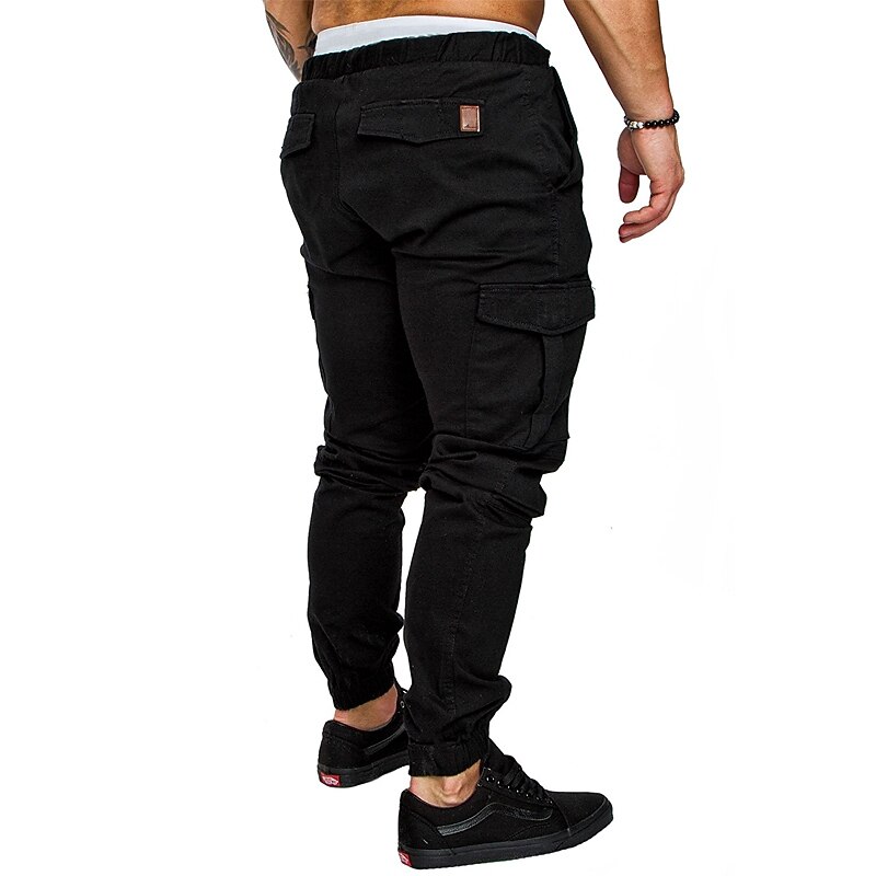 Men's Cargo Pants Cargo Trousers Trousers Drawstring Elastic Waist Solid Color Full Length Casual Daily Streetwear Basic Black White4