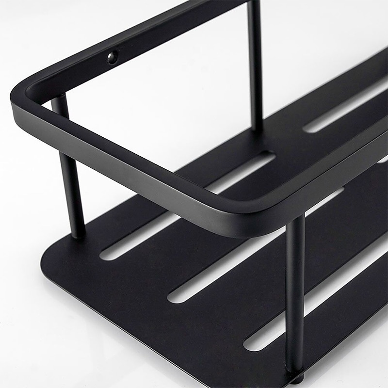 Bathroom Shelf Rectangle Wall Mounted Rustic Stainless Steel Storage Set for Living Room and Bathroom Matte Black 1PC3