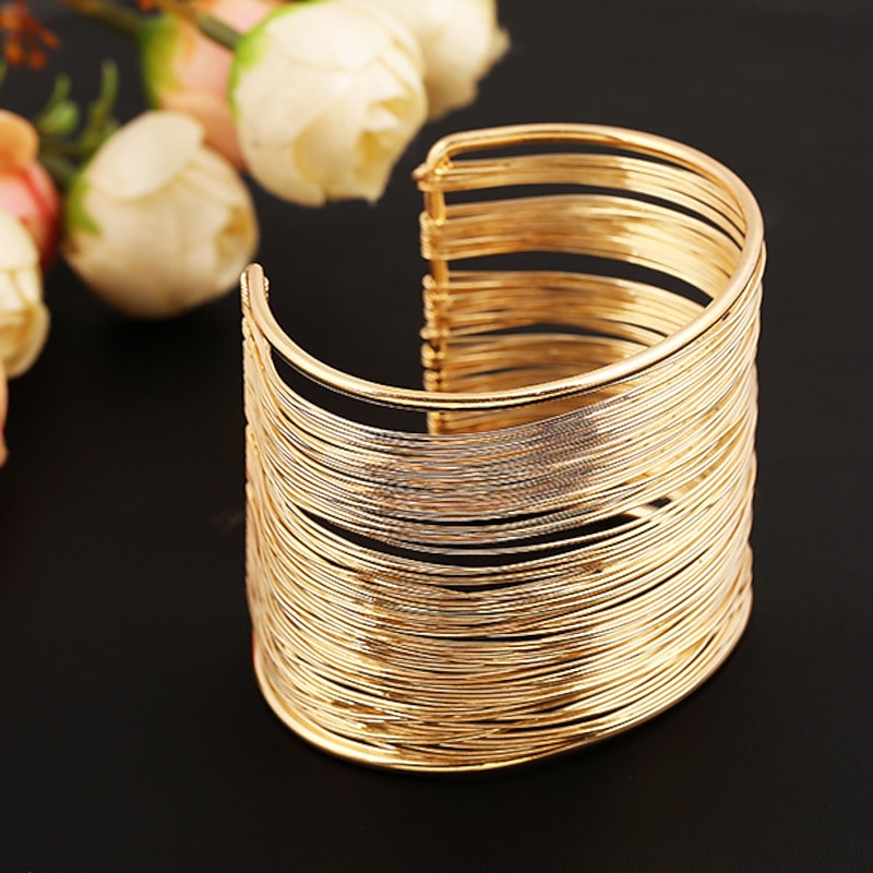 Women's Cuff Bracelet Wide Bangle Layered Simple Fashion European Alloy Bracelet Jewelry Silver / Gold For Daily3
