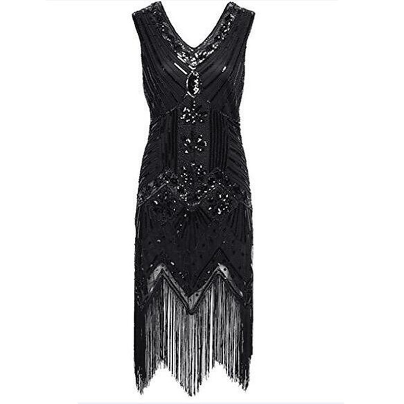 Roaring 20s 1920s Roaring Twenties Knee Length Flapper Dress Dress Halloween Costumes The Great Gatsby Charleston Wedding Guest Sequins Lace Patchwork Fancy Dress Women's Wedding Party Wedding Guest4
