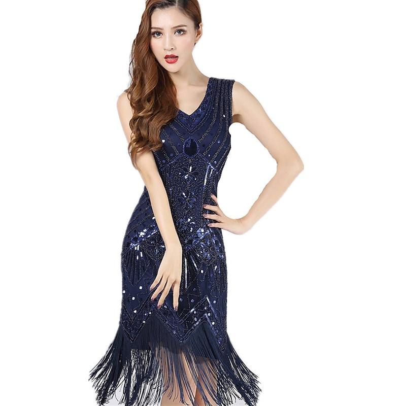 Roaring 20s 1920s Roaring Twenties Knee Length Flapper Dress Dress Halloween Costumes The Great Gatsby Charleston Wedding Guest Sequins Lace Patchwork Fancy Dress Women's Wedding Party Wedding Guest2