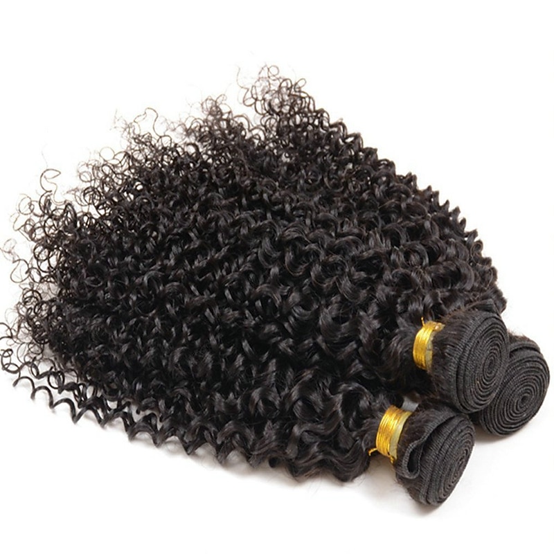 3 Bundles Hair Weaves Indian Hair Kinky Curly Human Hair Extensions Remy Human Hair 100% Remy Hair Weave Bundles 300 g Natural Color Hair Weaves / Hair Bulk Human Hair Extensions 8-28 inch Natural4