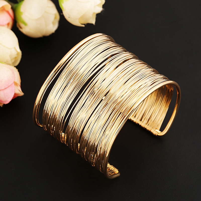 Women's Cuff Bracelet Wide Bangle Layered Simple Fashion European Alloy Bracelet Jewelry Silver / Gold For Daily4