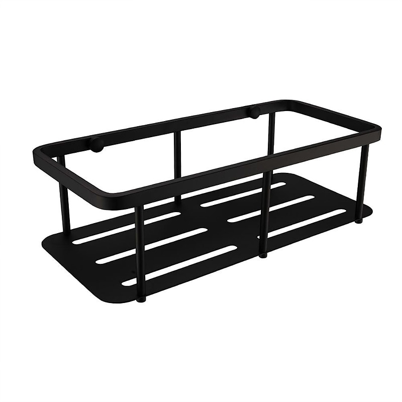 Bathroom Shelf Rectangle Wall Mounted Rustic Stainless Steel Storage Set for Living Room and Bathroom Matte Black 1PC2