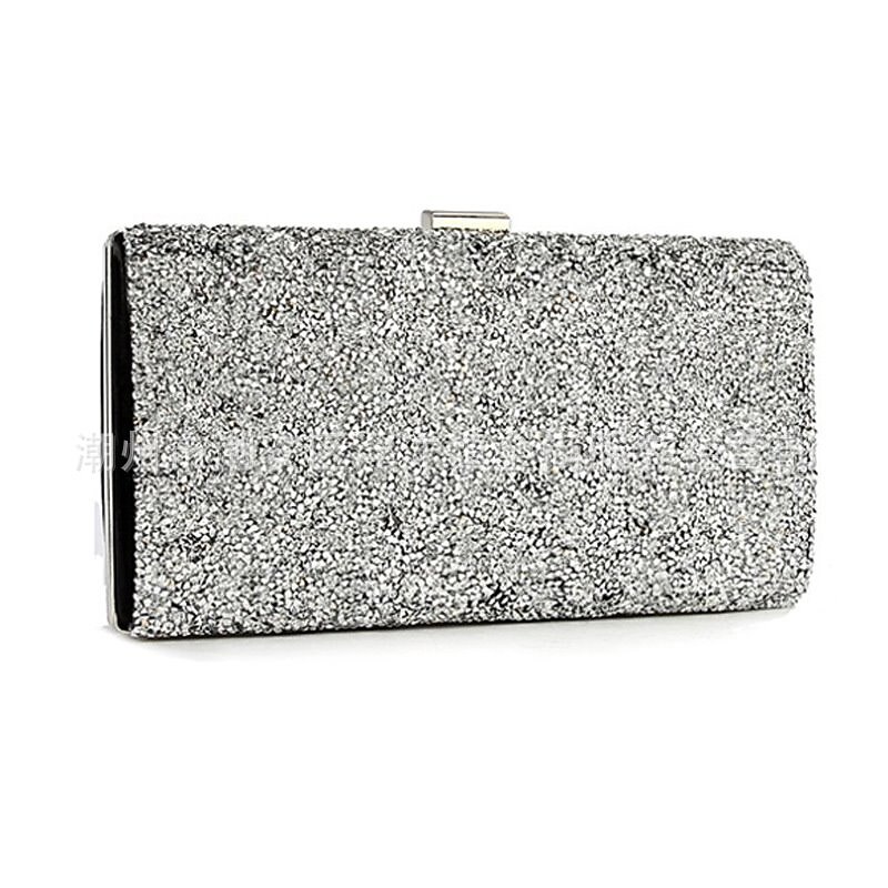 Women's Silver Glitter Clutch, Elegant Evening Bag with Metal Frame - Ideal for Weddings, Parties, and Formal Events