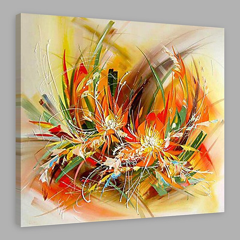 Oil Painting Hand Painted Square Floral / Botanical Modern Stretched Canvas4