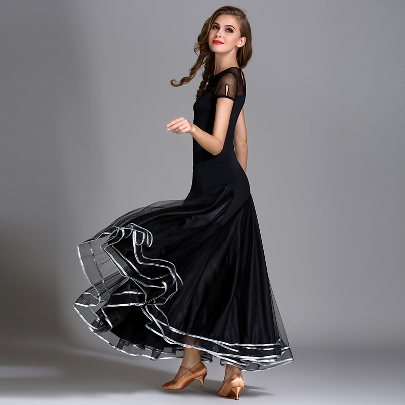 Ballroom Dance Dress Draping Women's Performance Short Sleeve High Senior Emulation Silk Tulle Ice Silk4