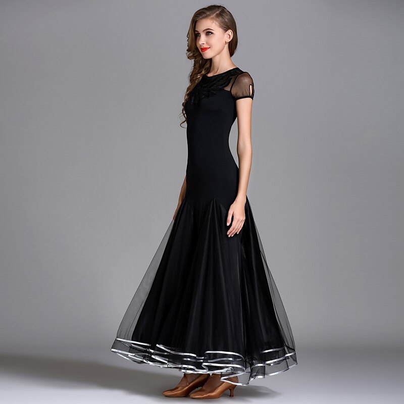 Ballroom Dance Dress Draping Women's Performance Short Sleeve High Senior Emulation Silk Tulle Ice Silk2