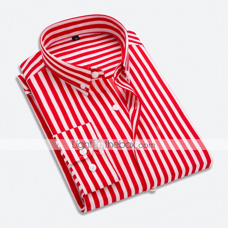 Men's Dress Shirt Striped Shirt Button Down Shirt Collared Shirt Striped Wedding Work Black-White White Red Navy Blue Long Sleeve Clothing Apparel Patchwork2