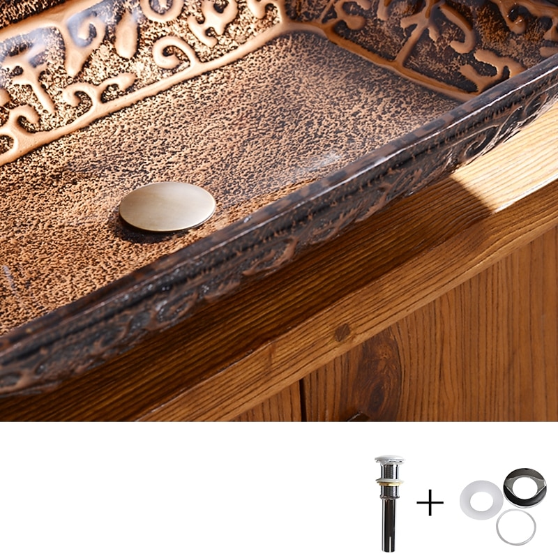 Bathroom Sink Faucet Suit Contain with Zinc Alloy Bathroom Mounting Ring Antique Tempered Glass Rectangular Vessel Sink and Brass Water Drain4