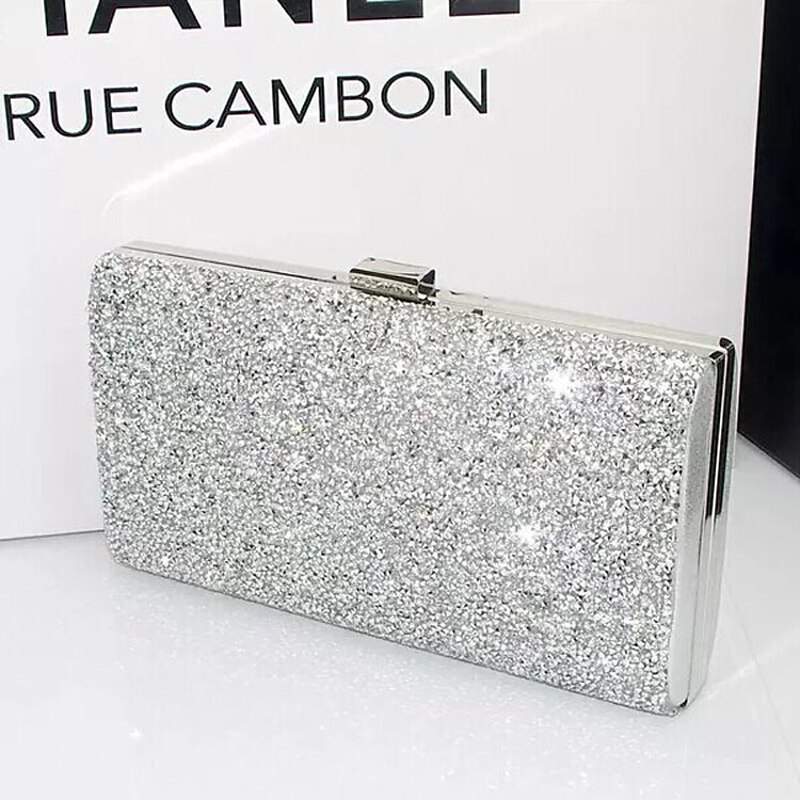 Women's Silver Glitter Clutch, Elegant Evening Bag with Metal Frame - Ideal for Weddings, Parties, and Formal Events2