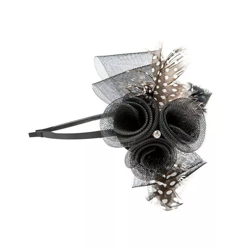 Fascinators Kentucky Derby Hat Feathers / Net Headbands / Flowers with Feather / Lace Side 1PC Fall Wedding / Horse Race Headpiece3