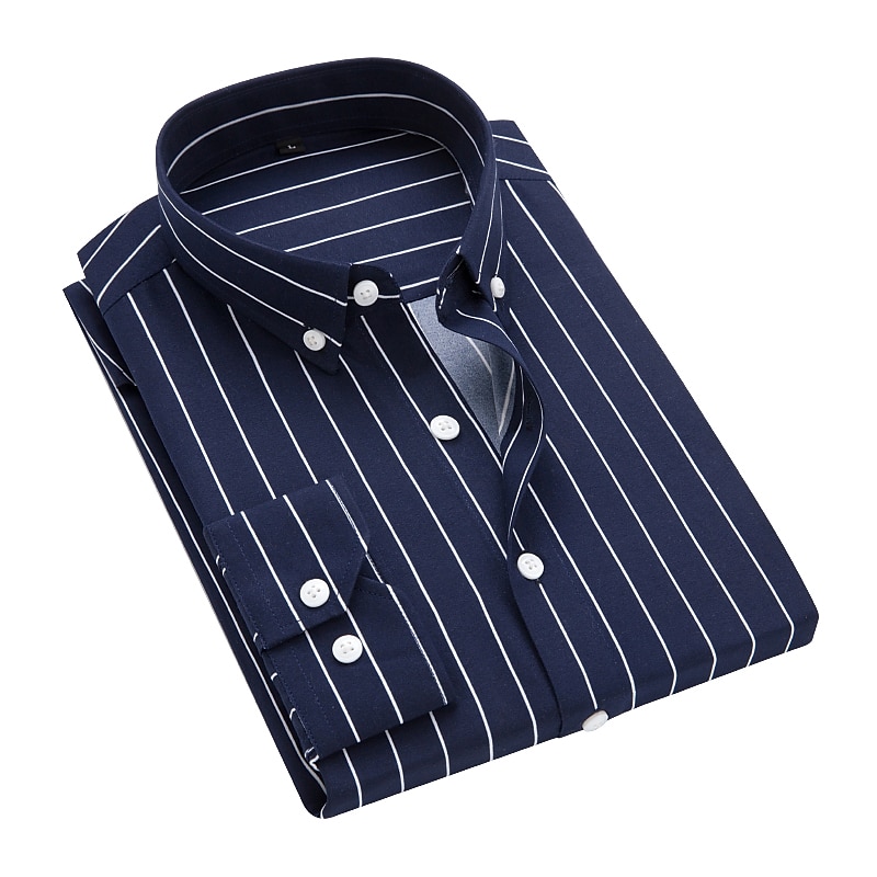 Men's Dress Shirt Striped Shirt Button Down Shirt Collared Shirt Striped Wedding Work Black-White White Red Navy Blue Long Sleeve Clothing Apparel Patchwork3