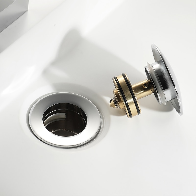Pop Up Drain With Overflow Brass Bathroom Basin Sink Push Down Waste Chrome Finish3