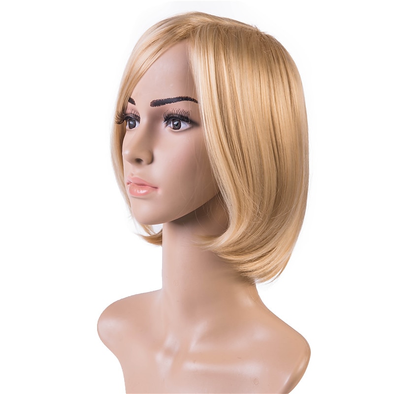 Blonde Bob Wig Synthetic Wig Straight Bob Side Part Wig Medium Length Blonde Synthetic Hair 12 inch Women's African American Wig Blonde3