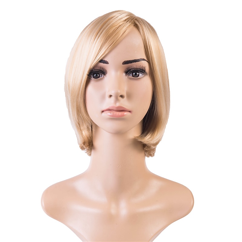Blonde Bob Wig Synthetic Wig Straight Bob Side Part Wig Medium Length Blonde Synthetic Hair 12 inch Women's African American Wig Blonde4