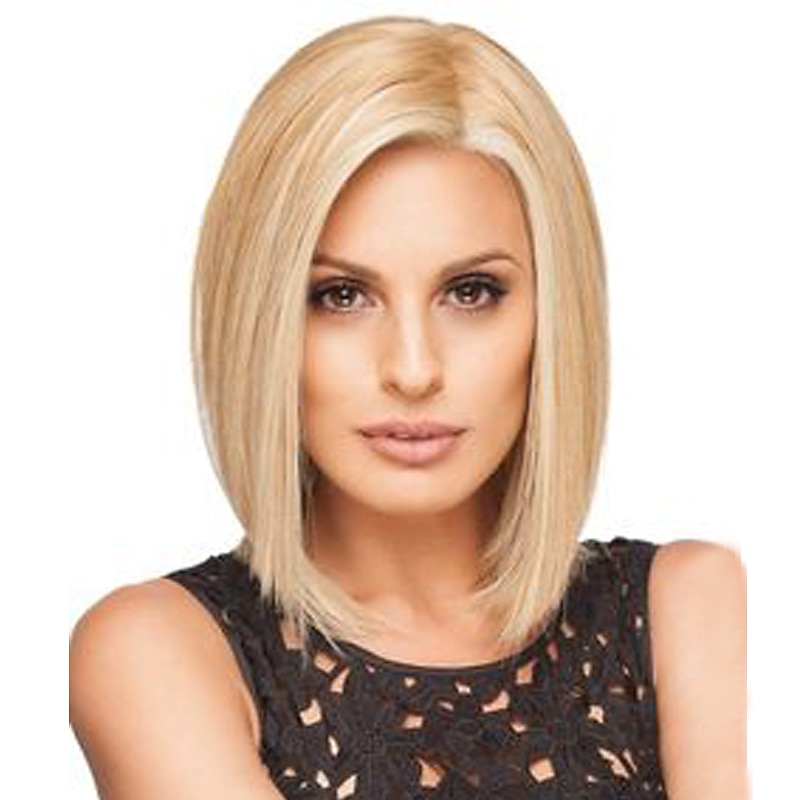 Blonde Bob Wig Synthetic Wig Straight Bob Side Part Wig Medium Length Blonde Synthetic Hair 12 inch Women's African American Wig Blonde
