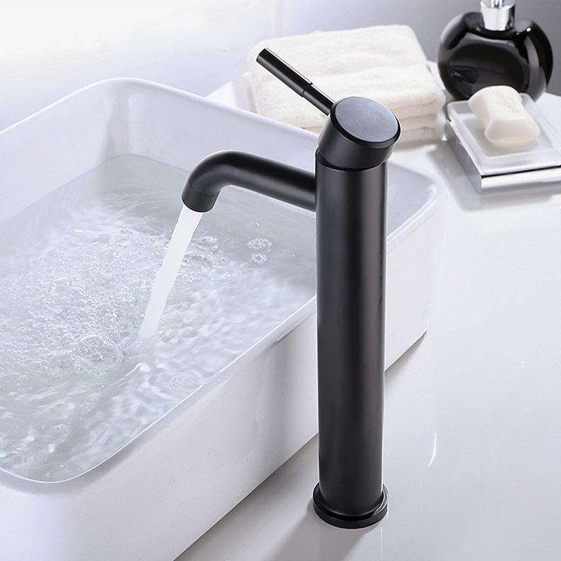 Bathroom Sink Faucet,Single Handle Matte Black Centerset Bath Taps,Stainless Steel COD Bathroom Faucet Adjustable to Cold and Hot Water2