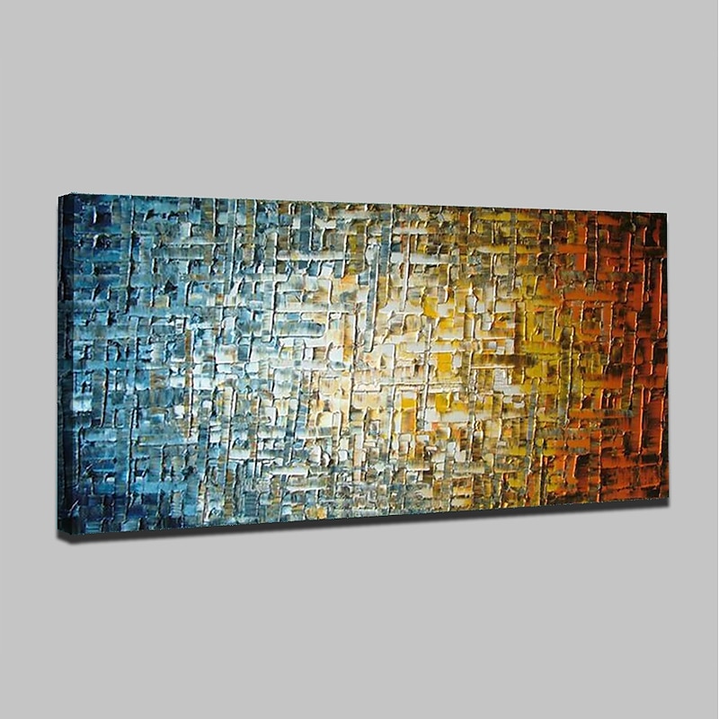 Oil Painting 100% Handmade Hand Painted Wall Art On Canvas Colorful Square Grid Horizontal Abstract Modern Home Decoration Decor Rolled Canvas No Frame Unstretched4