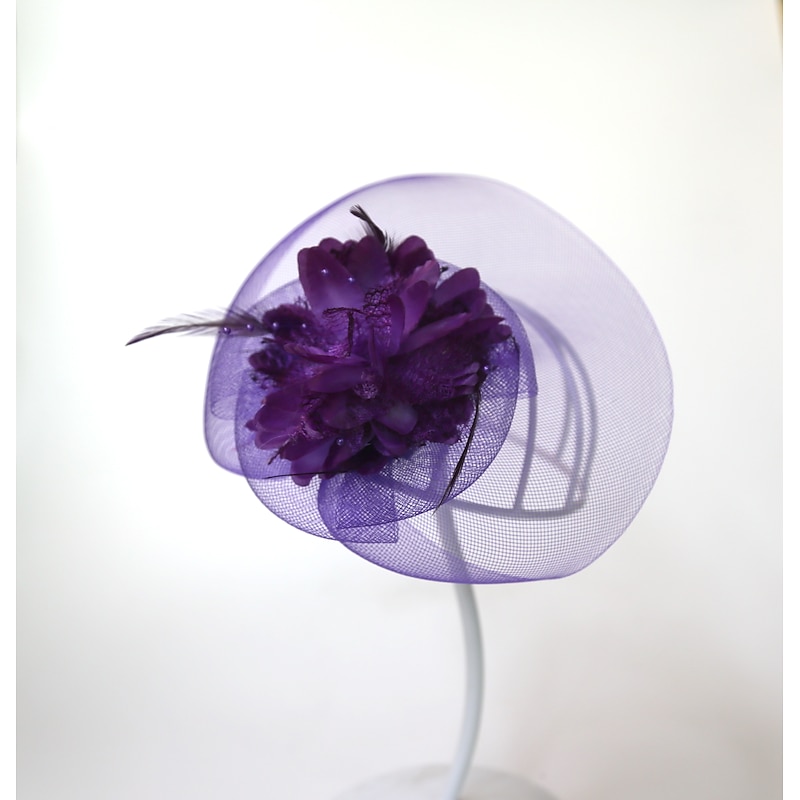 Fascinators Kentucky Derby Hat Feathers / Net / Fabrics Flowers / Headwear / Headpiece with Cap / Floral 1PC Wedding / Ladies Day Headpiece