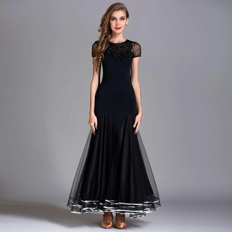 Ballroom Dance Dress Draping Women's Performance Short Sleeve High Senior Emulation Silk Tulle Ice Silk3