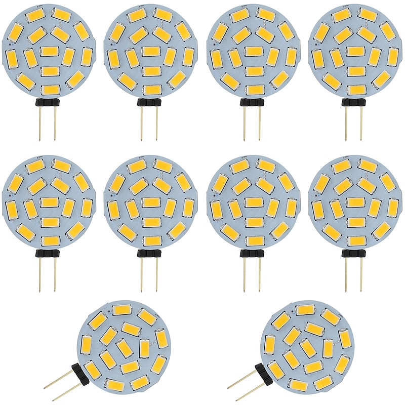 10pcs LED Bi-pin Light Bulb Lamp Side-pin 2W G4 Round 15 SMD5730 DC AC 12-24V Warm Cold White Equivalent to 20W Halogen Bulb Replacement 120° Beam Angle