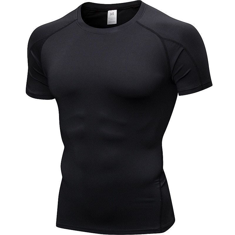 Men's Compression Shirt Running Shirt Basic Short Sleeve Tee Tshirt Athletic Fall Stripes Spandex 4 Way Stretch Quick Dry Anatomic Design Breathable Gym Workout Running Fitness Sportswear Activewear4