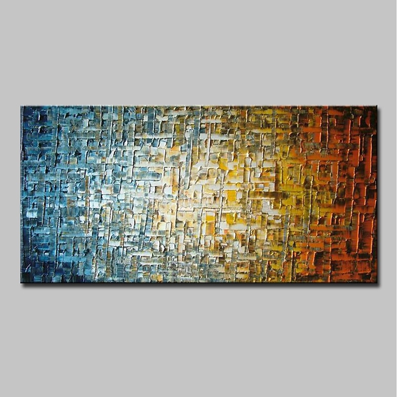 Oil Painting 100% Handmade Hand Painted Wall Art On Canvas Colorful Square Grid Horizontal Abstract Modern Home Decoration Decor Rolled Canvas No Frame Unstretched3