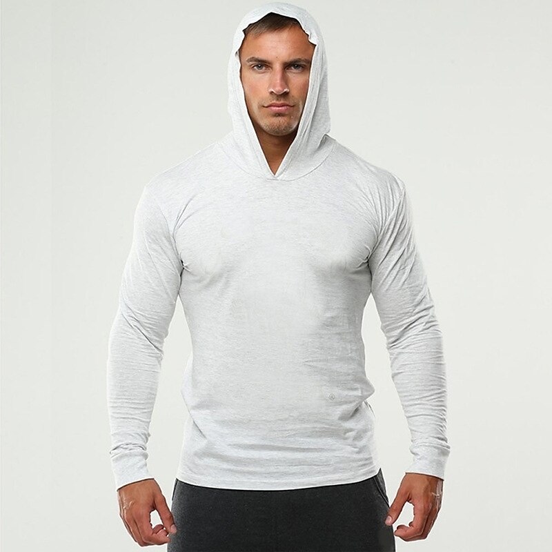 Men's Workout Shirt Running Shirt Long Sleeve Top Spring Hooded Solid Colored Spandex Quick Dry Soft Breathable Gym Workout Running Sportswear Activewear Black White Dark Navy4