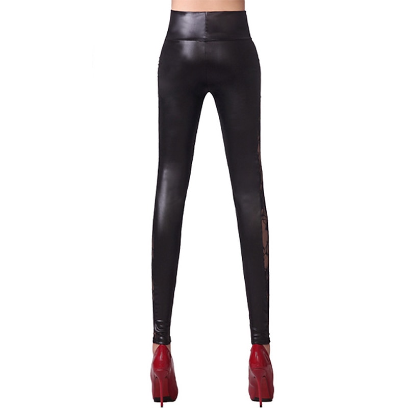 Latin Dance Pants Lace Split Joint Women's Training Performance High PU Charmeuse4